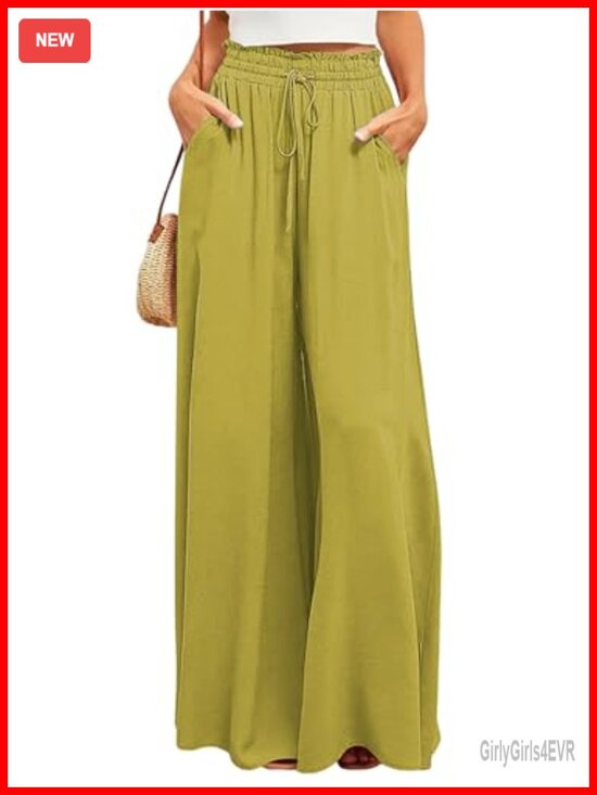 Pants - Wide Leg Palazzo Pants High Waisted Flowy Lounge Trousers with Pockets